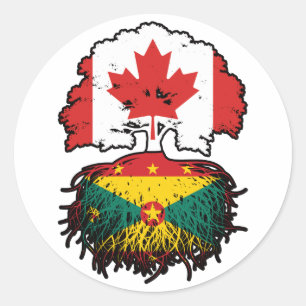 Grenada Grenadian Canadian Tree Roots Flag Runder Aufkleber