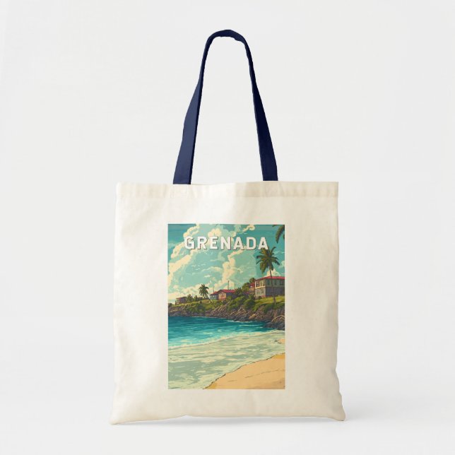 Grenada Illustration Travel Art Vintag Tragetasche (Vorne)