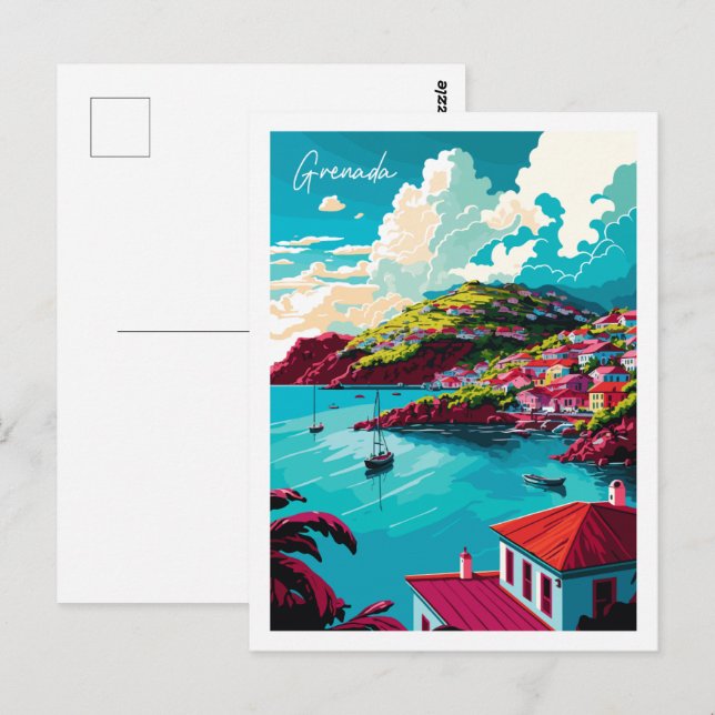 Grenada Karibik Vintage Illustration Postkarte (Vorne/Hinten)