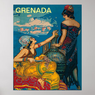 Grenade, Espagne, deux filles, affiche de voyage v