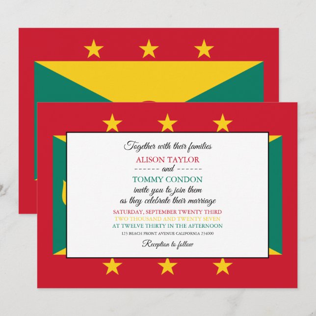 Grenadische Flagge, Flagge von Grenada Hochzeit Einladung (Vorne/Hinten)