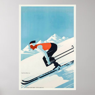 Grenoble Frankreich Vintage-Skiplakat - Gerahmter  Poster