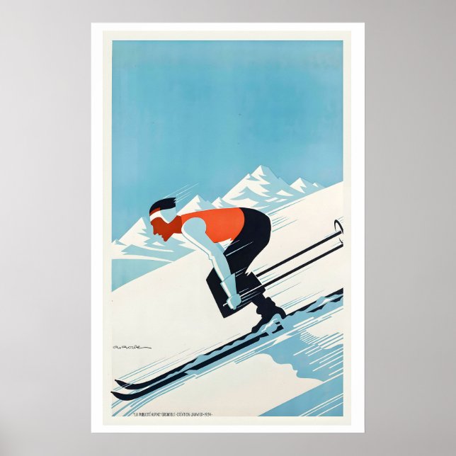 Grenoble Frankreich Vintage Skiposter Poster (Vorne)