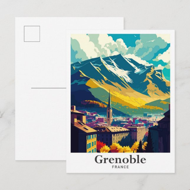 Grenoble Frankreich Vintage Travel Portrait Postkarte (Vorne/Hinten)