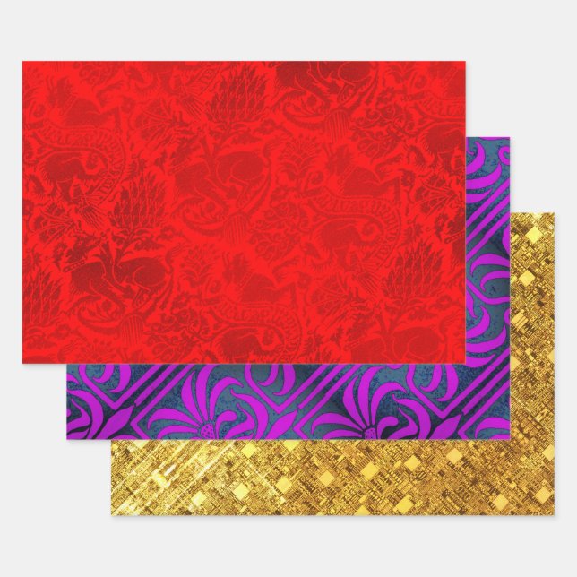 Grenoble Red, Nouveau und Gold Shimmer Sampler Geschenkpapier Set (Set)