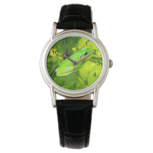 Grenouille à arbre vert, montre en cuir pour dames