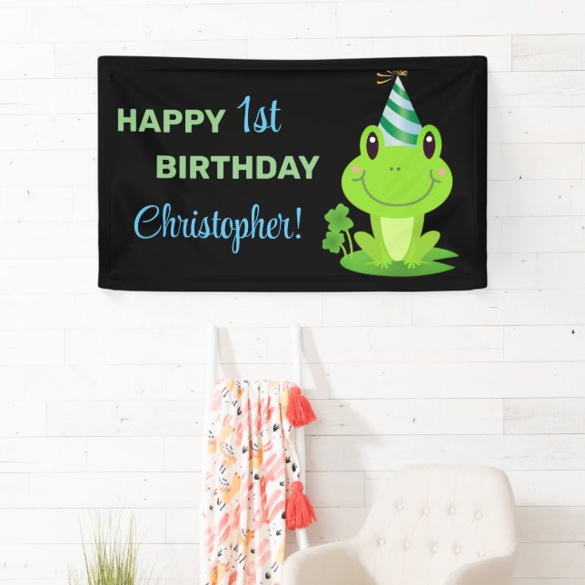 Grenouille Chalkboard Bonne bannière d'anniversair (En situation)