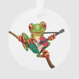 Grenouille d'arbre jouant le blanc de guitare de