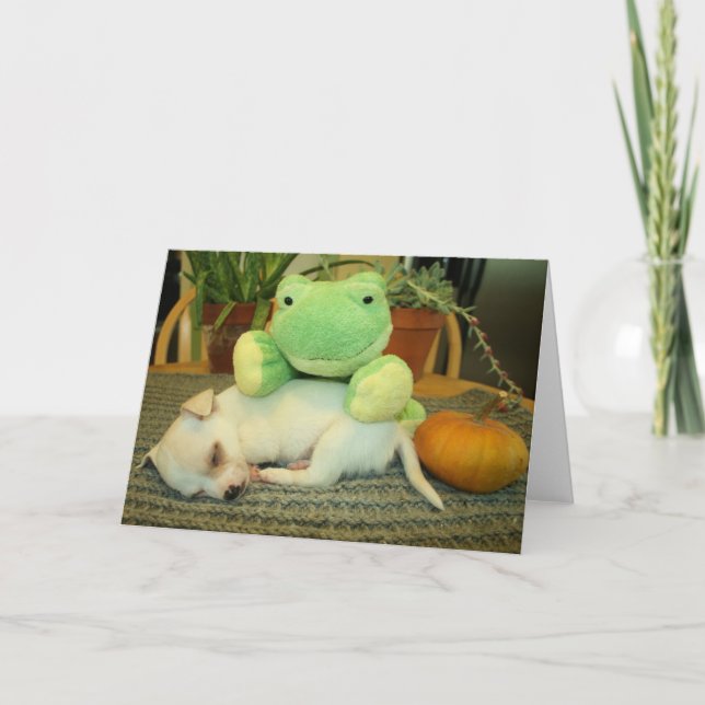 Grenouille de Halloween, chiot, et carte de voeux (Devant)