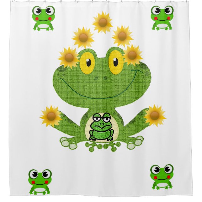 Grenouille jaune vert, rideau pour enfants blanc (Devant)