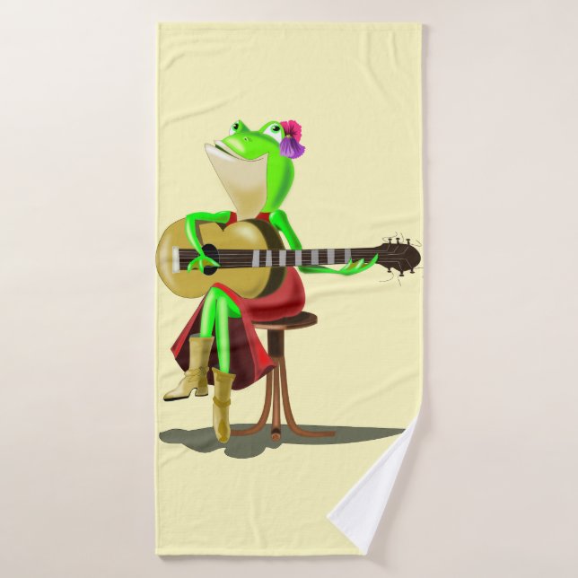 Grenouille Jouer de la guitare (Serviette de bain)