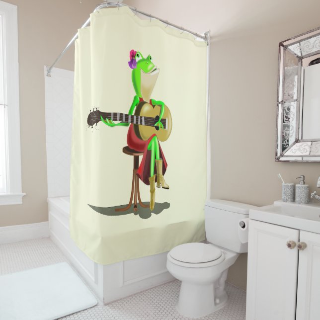 Grenouille Jouer Guitare Douche Rideau (En situation)