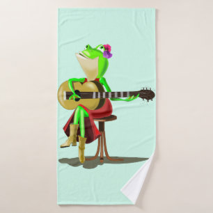 Grenouille Jouer Guitare Drôle serviettes de bain