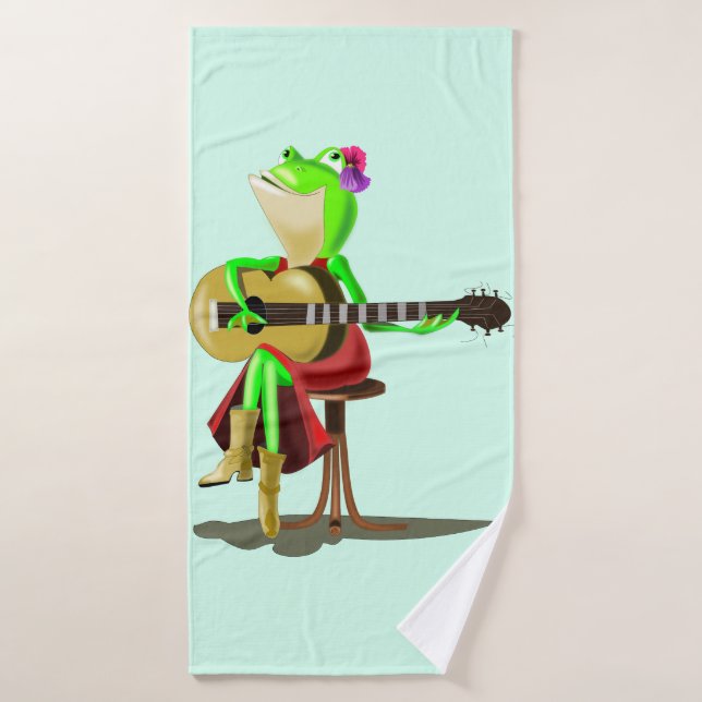 Grenouille Jouer Guitare Drôle serviettes de bain (Serviette de bain)