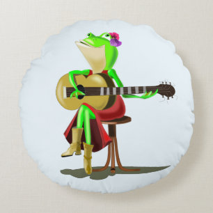 Grenouille Jouer Guitare Funny Coussin rond