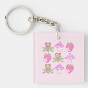 Grenouille Kawaii, champignon et fraise
