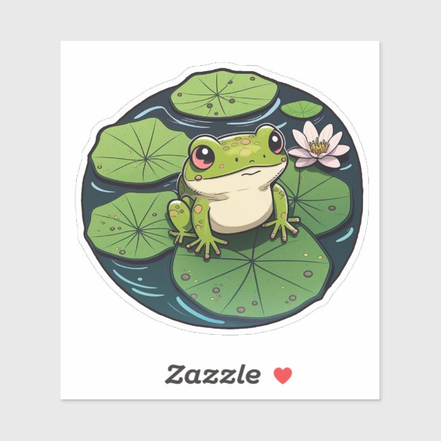 Grenouille Kawaii douce sur Sticker Lily Pad, Gren (Feuille)