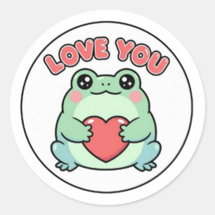 Grenouille « Love U » Autocollant Cœur Mignon Yeux