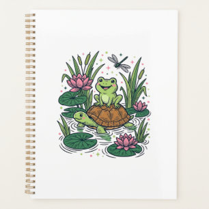 Grenouille mignonne à cheval sur un étang de tortu