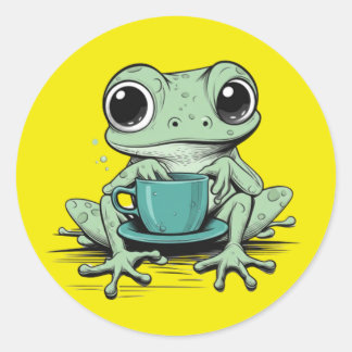 Grenouille mignonne autocollant rond Café | Grenou