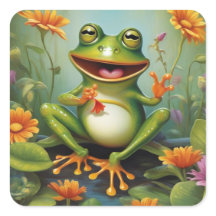 Grenouille mignonne dans la nature avec Sticker Fl