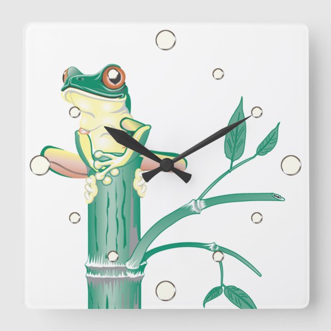 Grenouille sur horloge murale en bambou (Recto)