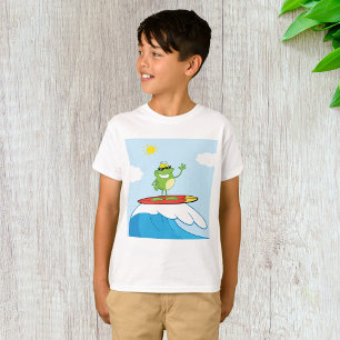 Grenouille Surfant Sur Un T-Shirt Vague