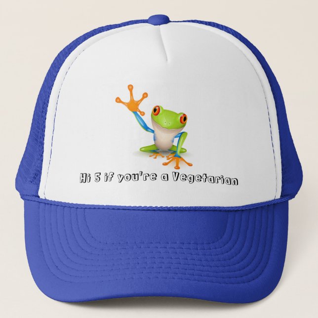 Grenouille végétarienne sur le casquette bleu de (Devant)