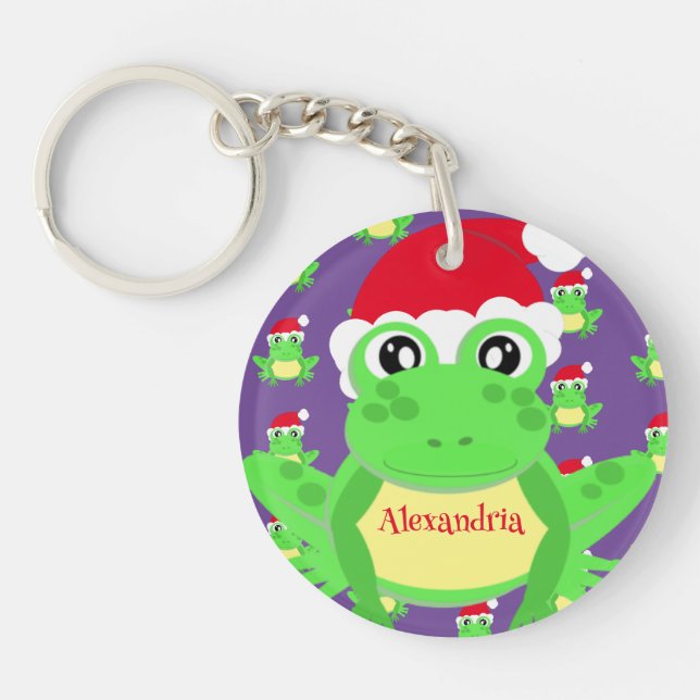 Grenouille violette de Noël Santa Hat Motif nouvea (Devant)