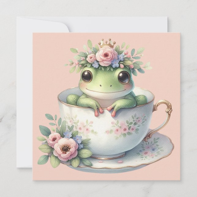 Grenouille Whimsical en Floral Teacup Carte de voe (Devant)