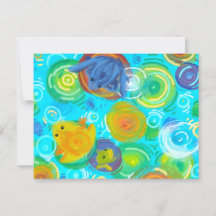 Grenouilles colorées sur carte postale à eau arc-e