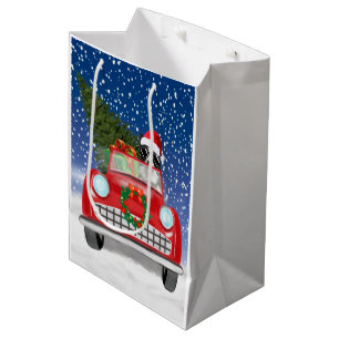 Grenz Collie Dog Auto fahren im Schnee Weihnachten Mittlere Geschenktüte