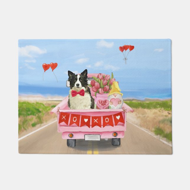 Grenz Collie Dog Valentine's Day Lkw Herz Fußmatte (Vorderseite)