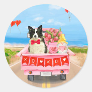 Grenz Collie Dog Valentine's Day Lkw Herz Runder Aufkleber