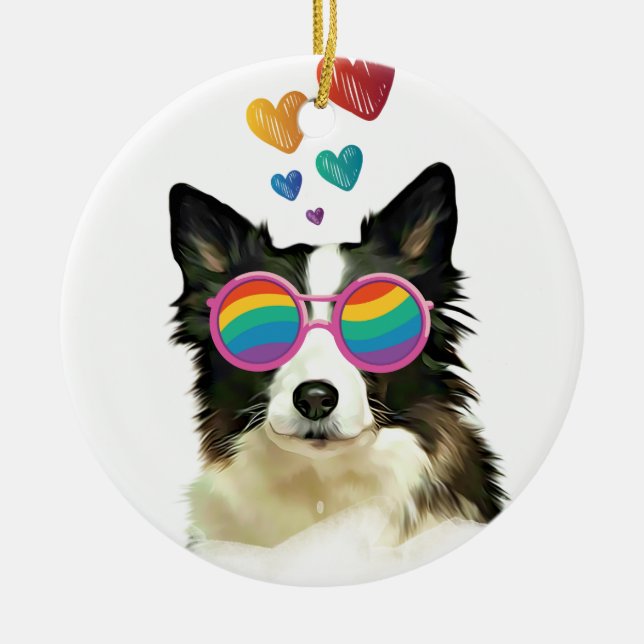 Grenz-Collie-Hund am HerzValentinstag Keramik Ornament (Vorne)