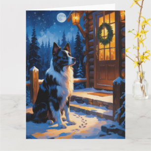 Grenz-Collie mit Weihnachtsbeleuchtung Karte