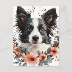 Grenz-Collie-Portrait mit Blumenrahmen Postkarte