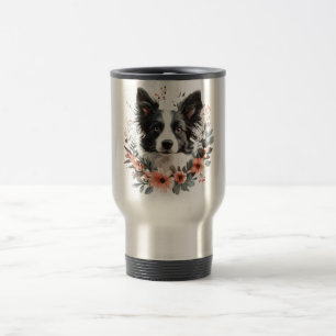 Grenz-Collie-Portrait mit Blumenrahmen Reisebecher