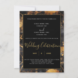 Grenz-Hochzeitseinladung für Schwarz-Gold-Marmor Einladung