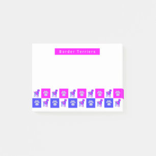Grenz Terrier Dog & Paw Hot Pink & Blue Post-it Klebezettel