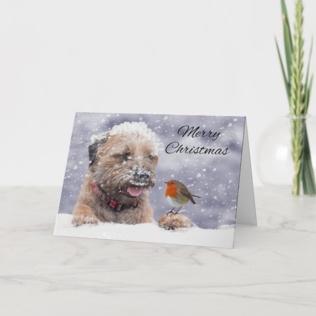 Grenz Terrier Hund im Schnee, frohe Weihnachten (Vorderseite)