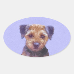Grenz-Terrier-Malerei - Niedliche Original-Hunde-K Ovaler Aufkleber