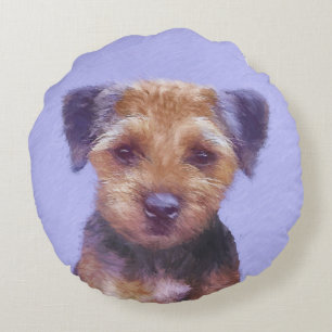Grenz-Terrier-Malerei - Niedliche Original-Hunde-K Rundes Kissen