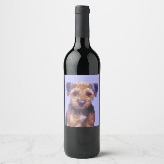 Grenz-Terrier-Malerei - Niedliche Original-Hunde-K Weinetikett (Vorderseite)