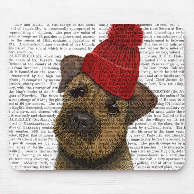 Grenz-Terrier mit Red Bobble Hat 3 Mousepad (Vorne)
