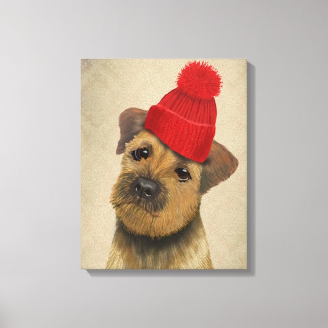 Grenz-Terrier mit Red Bobble Hat Leinwanddruck (Vorderseite)