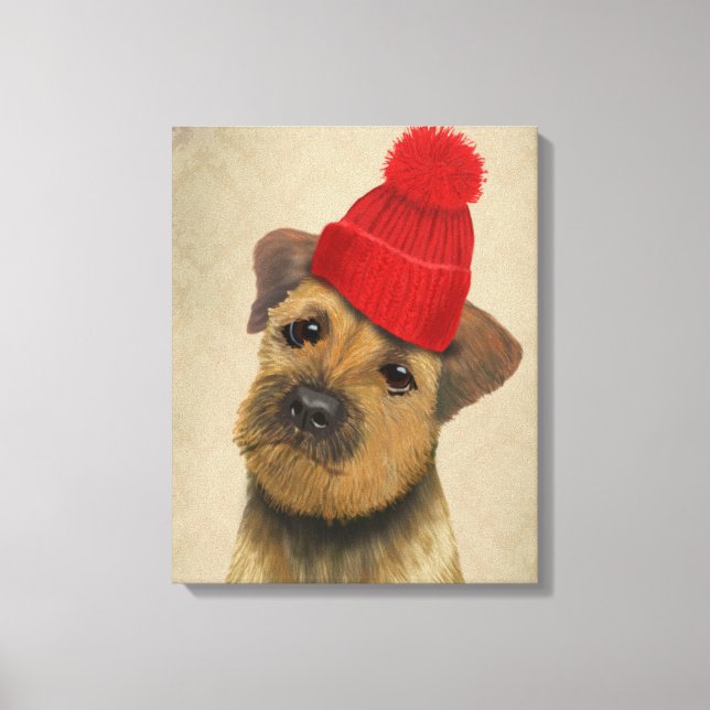 Grenz-Terrier mit Red Bobble Hat Leinwanddruck (Vorderseite)