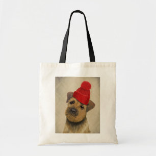 Grenz-Terrier mit Red Bobble Hat Tragetasche