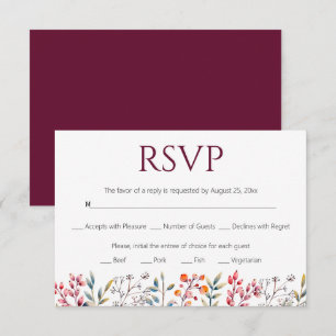 Grenz von Blätter und Beeren Bordeaux Hochzeit RSVP Karte