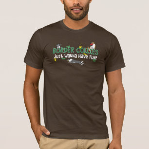 Grenzcollie-Hund trägt dunkles T-Shirt zur Schau